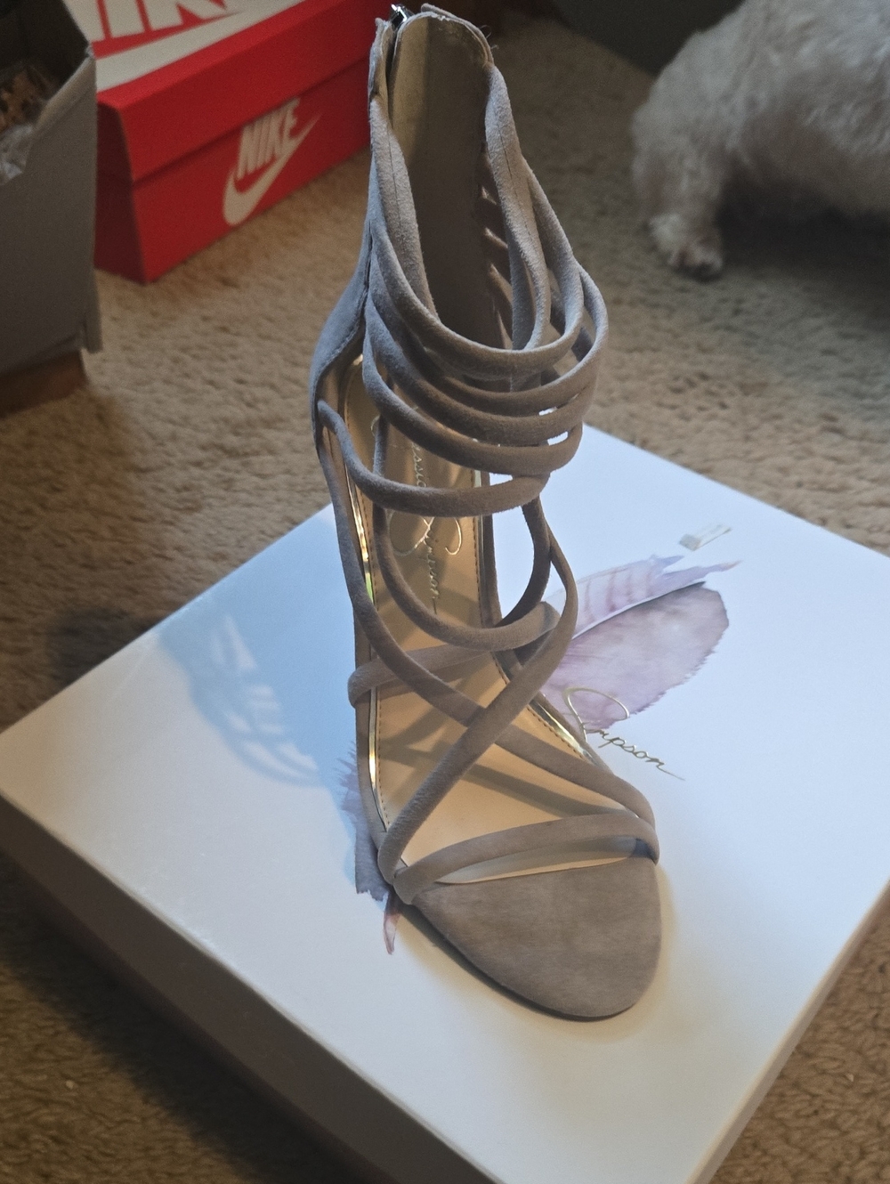 Jessica Simpson Gray Strappy Suede High Heel Sandals